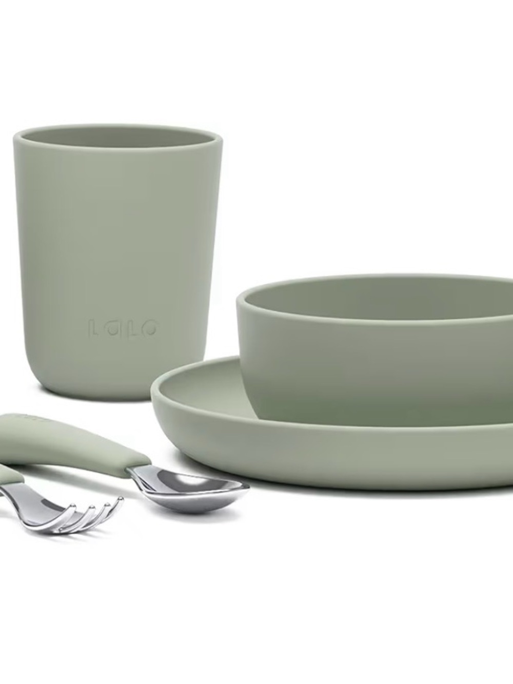 LALO Sage Green Silicone Dinnerware Set - 6 plates, 6 cups, 5 bowls